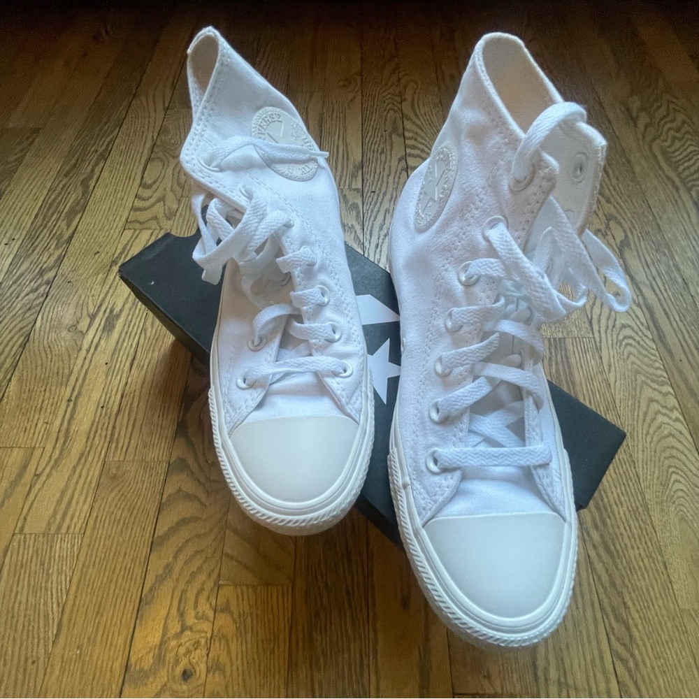All white Converse high top sneakers unisex